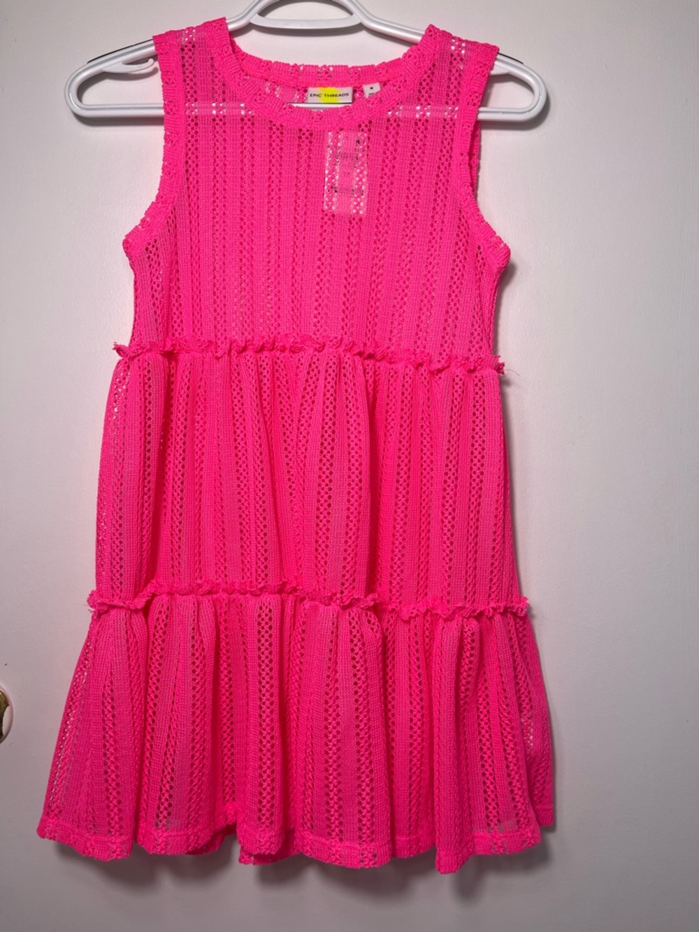 Epic Threads Girls Bright Neon Pink Sleeveless Tiered Eyelet Coverup size M NWT